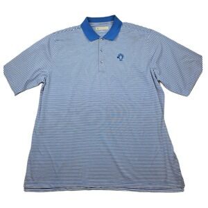Donald Ross‎ Polo Shirt Mens 2XL Blue White Striped Polyester Golf Sportswear